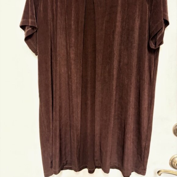 CITIKNITS WOMEN 1 BUTTON OPEN SHORT SLEEVE DARK BROWN 31"L JACKET. SZ. 1X - Picture 2 of 3